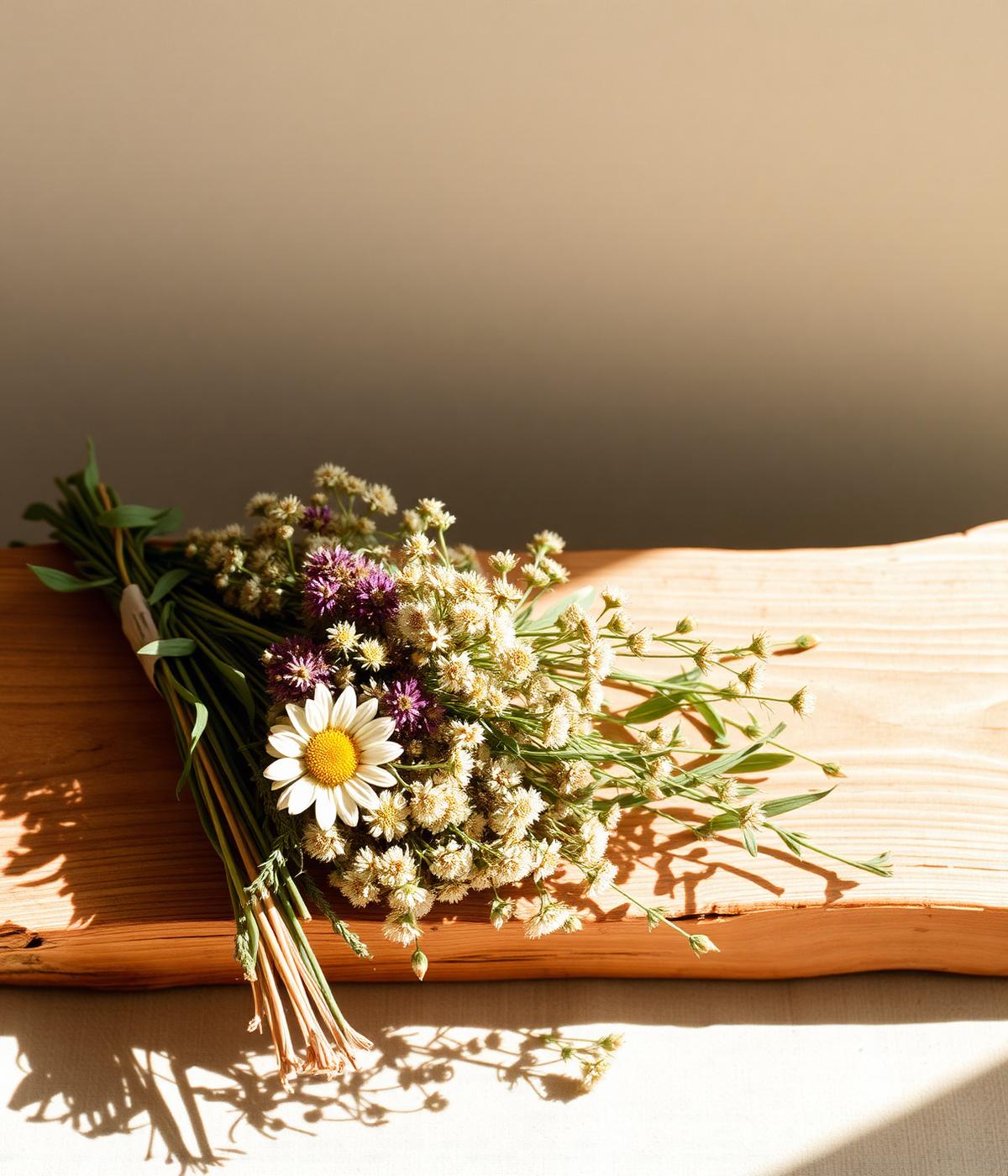 Wildflowers on aged wood